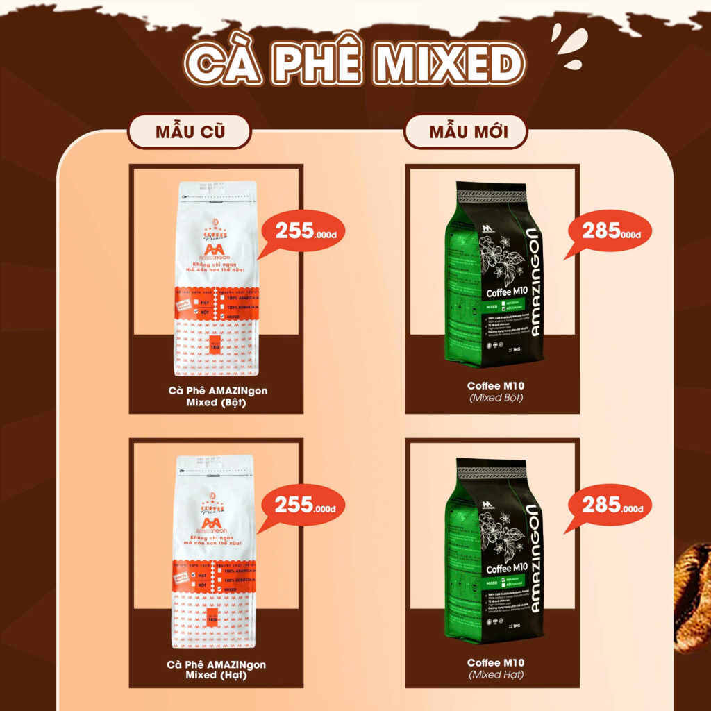 Sản phẩm Cà phê Mixed Coffee M10 AMAZINGON bao bì mới