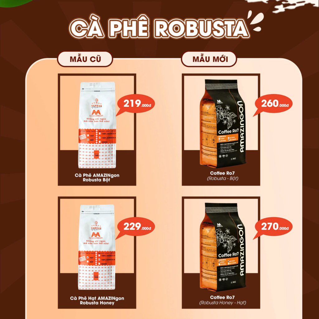 Cà phê Robusta Coffee Ro7 AMAZINGON nguyên chất dạng hạt bột giá sỉ cho quán
