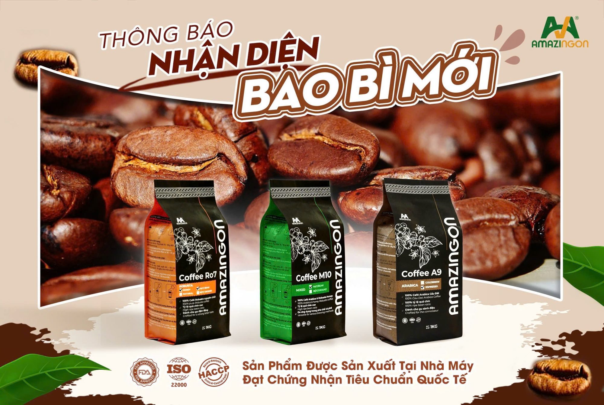 Dòng cà phê AMAZINGON với bao bì mới - Đạt chuẩn ISO, HACCP, FDA