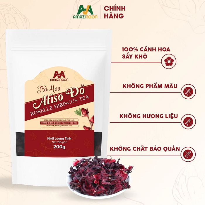 Trà hoa Atiso đỏ Hibiscus sấy khô nguyên chất gói 200g nguyên liệu pha chế AMAZINGON