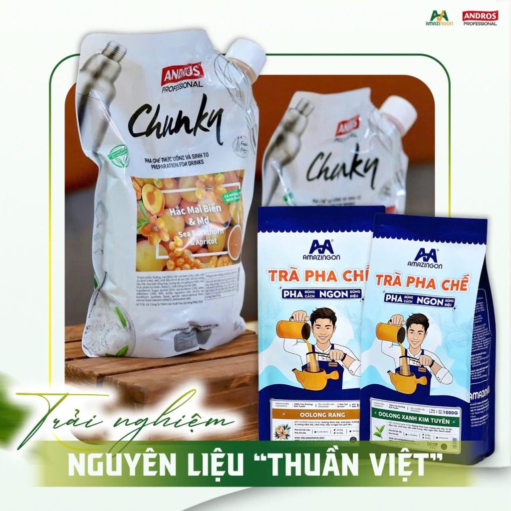 Trải nghiệm nguyên liệu pha chế thuần Việt từ trà AMAZINGON và sinh tố trái cây Andros