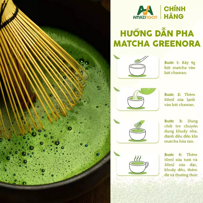 Hướng dẫn pha matcha Greenora