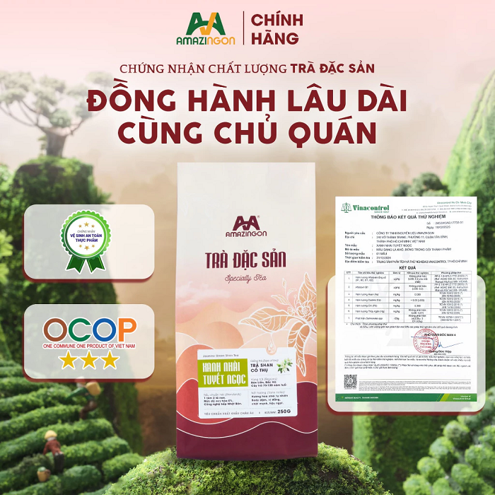 Trà xanh nhài Tuyết Ngọc đạt chứng nhận OCOP và ATTP nguyên liệu pha chế giá sỉ AMAZINGON