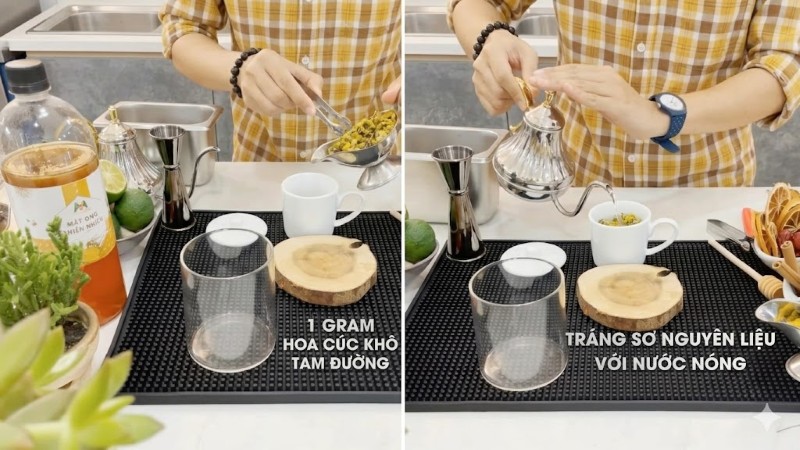Cách pha trà hoa cúc ngon tại quán: Hướng dẫn bước định lượng và tráng sơ trà hoa cúc khô AMAZINGON