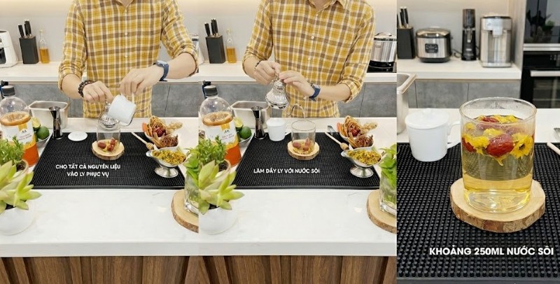Quy trình SOP các bước pha trà hoa cúc táo đỏ quế nóng với mật ong thiên nhiên AMAZINGON
