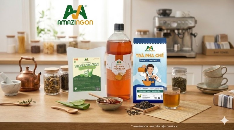 AMAZINGON cung cấp trọn bộ nguyên liệu đặc sản từ trà Kim Tuyên - Thạch nha đam - Mật ong hoa vải