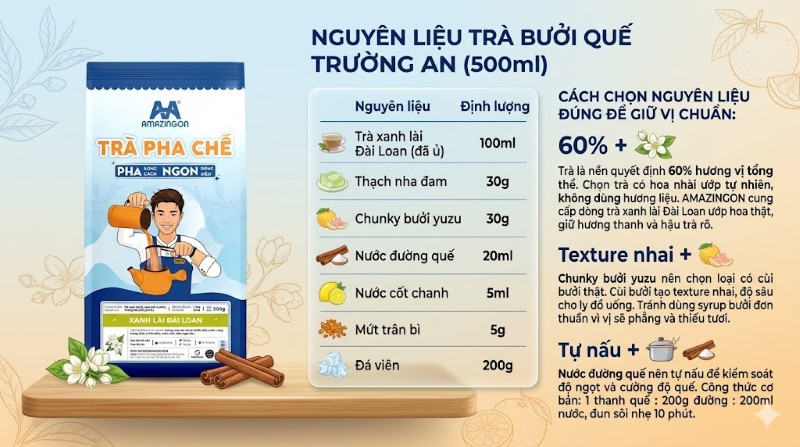 Nguyên liệu pha chế Trà Bưởi Quế Trường An