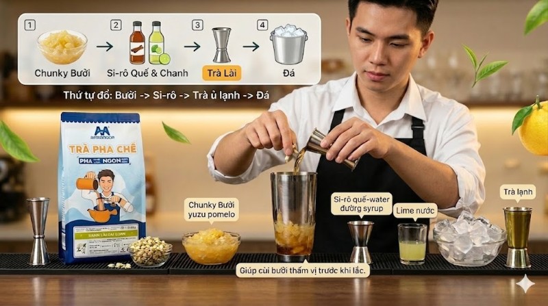 Bước 1: Cho nguyên liệu vào shaker đúng thứ tự
