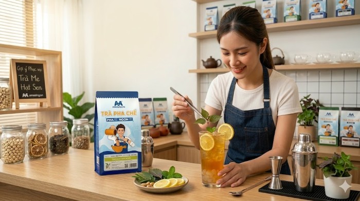Bước 3: Thêm chanh tươi và lá bạc hà trang trí thêm giúp ly nước trông bắt mắt hơn