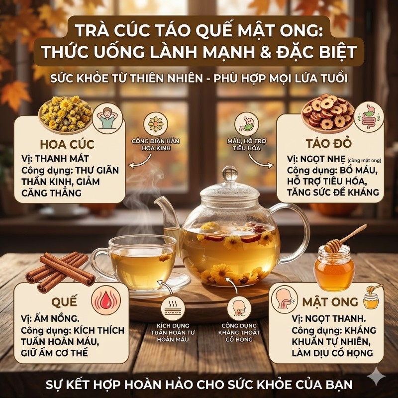 Công dụng của trà cúc táo quế mật ong