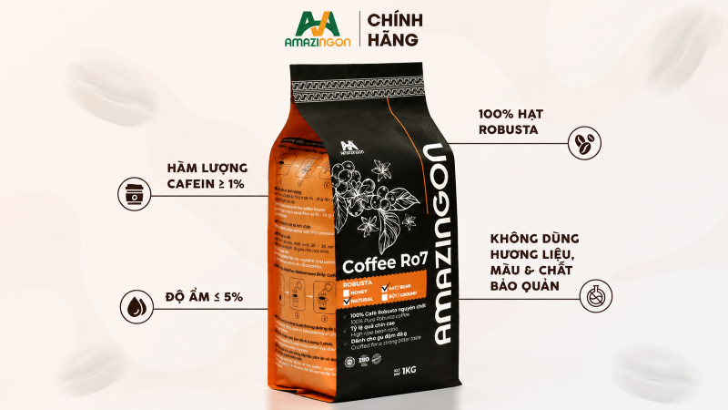 Cà phê Robusta natural 100% RO7 của AMAZINGON
