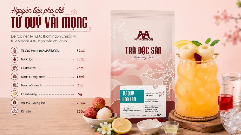 Nguyên liêu pha chế trà Tứ quý vải mọng cần chuẩn bị