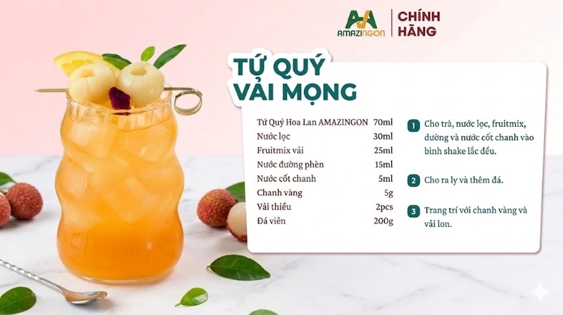 Cách làm trà Tứ quý vải mọng đơn giản chỉ với 3 bước