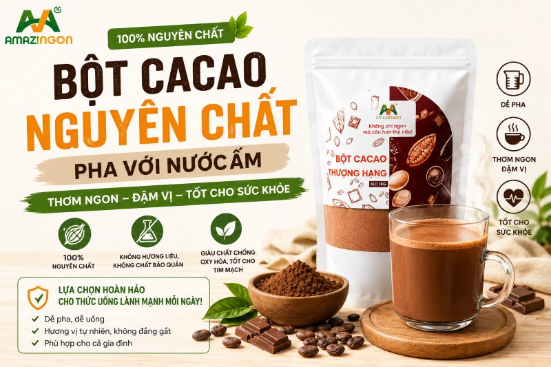 Bột cacao nguyên chất pha với nước ấm