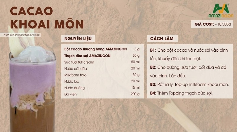 Cách làm cacao khoai môn chuẩn vị chỉ với 4 bước tại AMAZINGON 