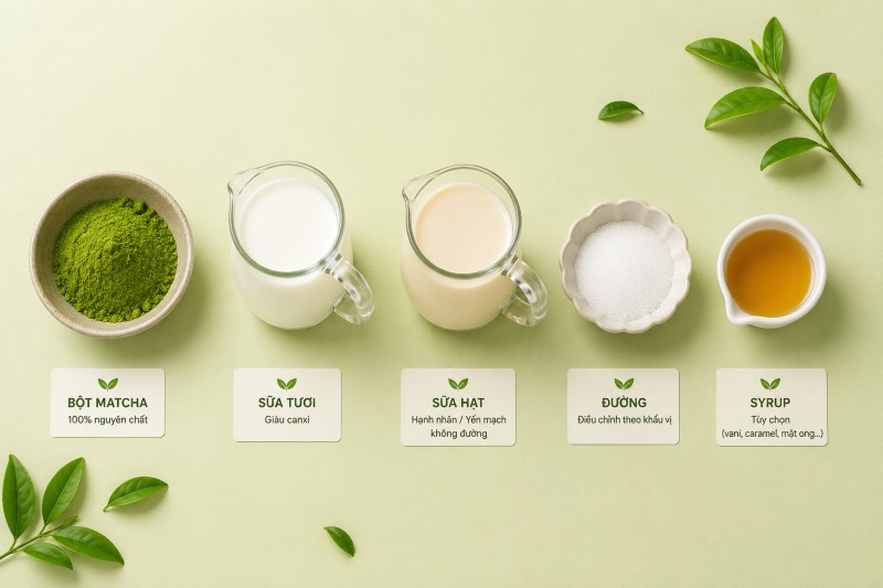 Các thành phần quyết định calo trong 1 ly Matcha latte