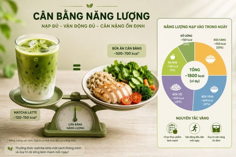 Uống matcha latte có mập không phụ thuộc vào tổng năng lượng nạp vào hằng ngày 