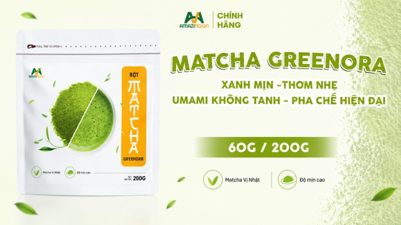 Matcha Greenora AMAZINGON nguyên liệu pha chế matcha latte healthy cho menu quán F&B 