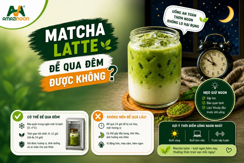 matcha latte để qua đêm được không