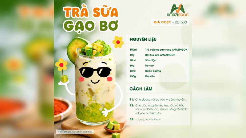 Công thức trà sữa gạo bơ chuẩn vị từ AMAZINGON
