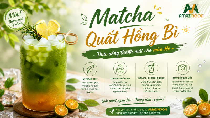 Matcha quất hồng bì thức uống tươi mát giải nhiệt mua Hè