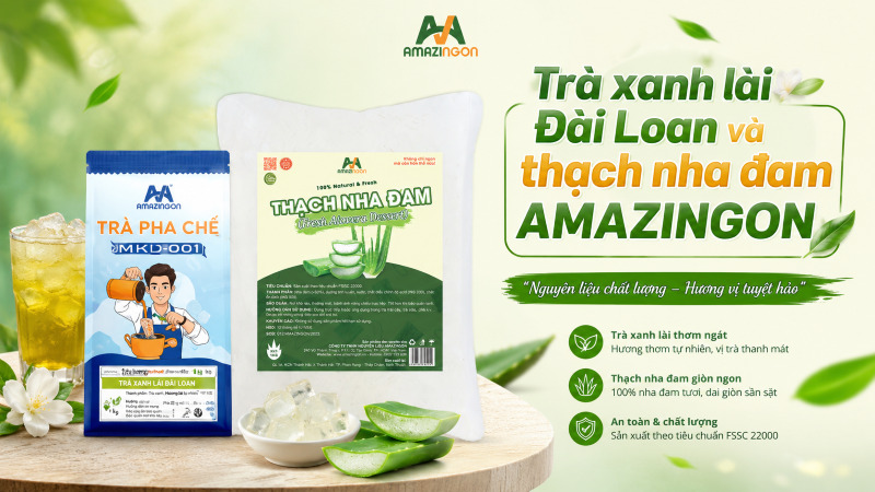 Trà xanh lài Đài Loan và thạch nha đam AMAZINGON