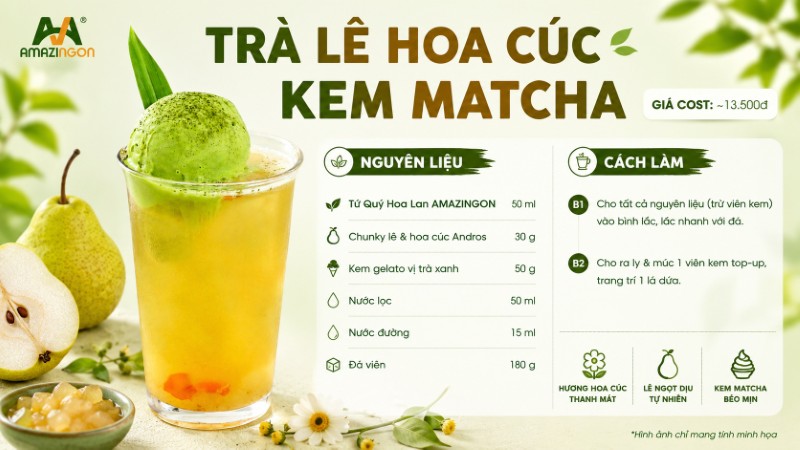Công thức pha chế trà lê hoa cúc kem Match chuẩn vị từ AMAZINGON