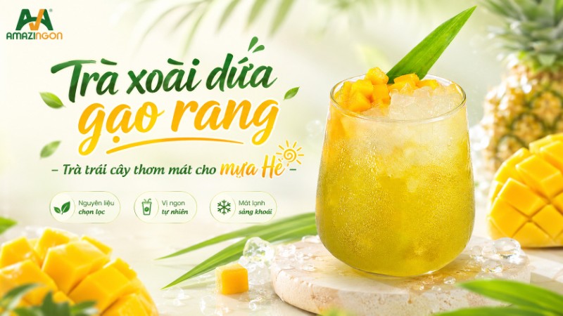 Trà xoài dứa gạo rang – Trà trái cây thơm mát cho mua Hè
