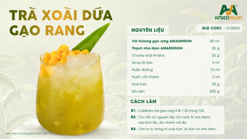 Cách làm Trà xoài dứa gạo rang chuẩn vị AMAZINGON