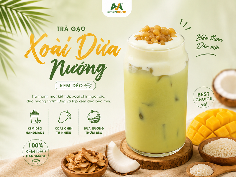 Trà Gạo Xoài Dừa Nướng Kem Dẻo