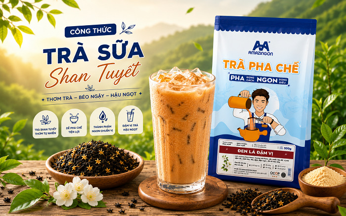 Nguyên liệu chuẩn bị trà sữa Shan Tuyết