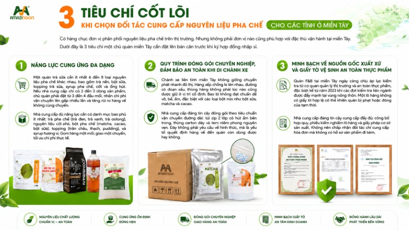 3 tiêu chí cốt lõi khi chọn đối tác cung cấp nguyên liệu pha chế cho các tỉnh ở miền Tây