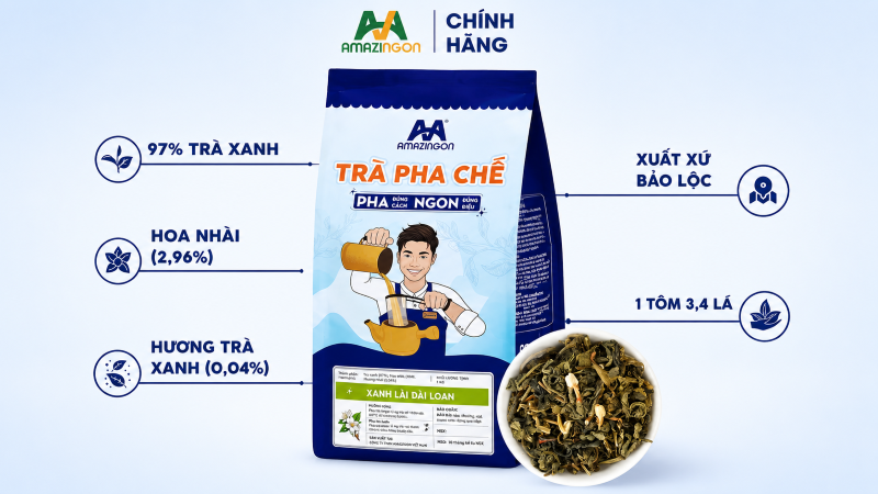 Trà xanh lài đài loan - Dòng trà xanh phối hương hoa lài theo phong cách Đài Loan của AMAZINGON