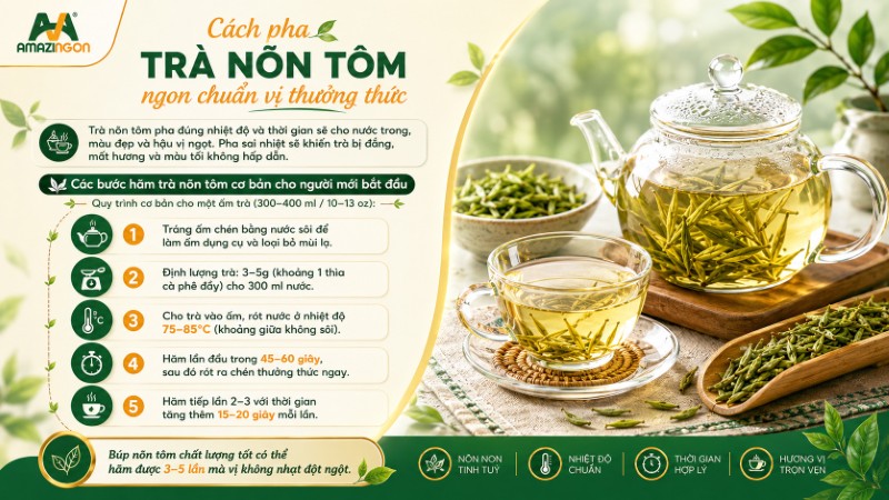 Cách pha trà nõn tôm ngon chuẩn vị thưởng thức