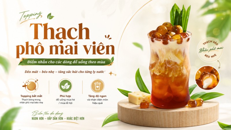 Thạch phô mai viên điểm nhấn cho các dòng đồ uống theo mùa cho menu quán