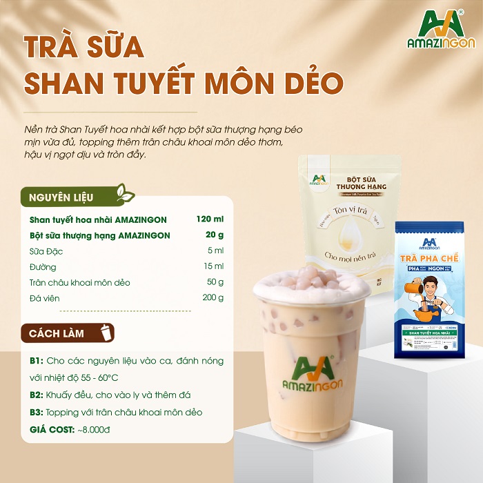 Trà sữa Shan Tuyết Môn Dẻo béo mịn dịu ngọt tròn đầy