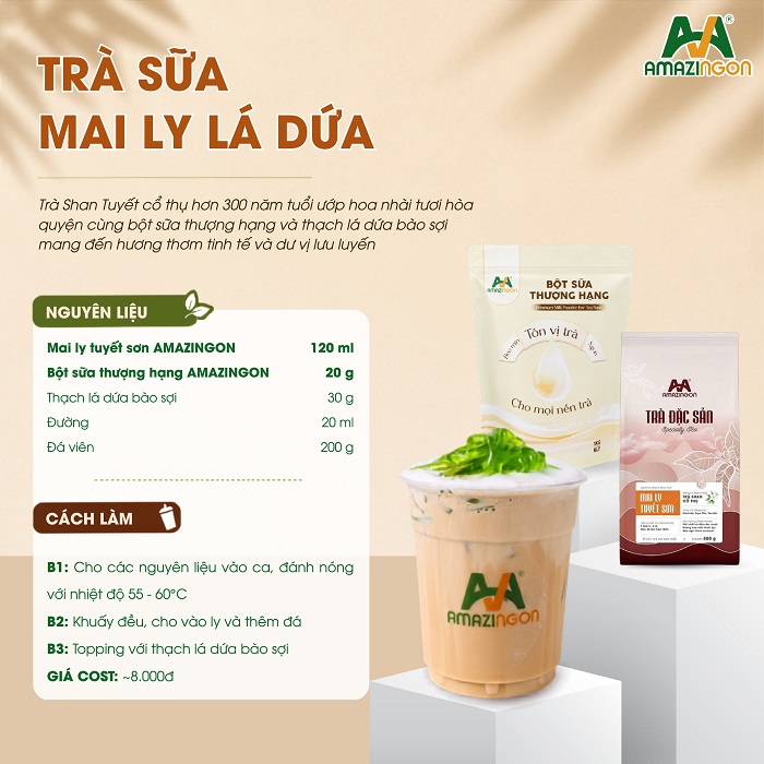 Trà sữa Mai Ly Lá Dứa mang lại hương thơm thanh tao và cảm giác tươi mới