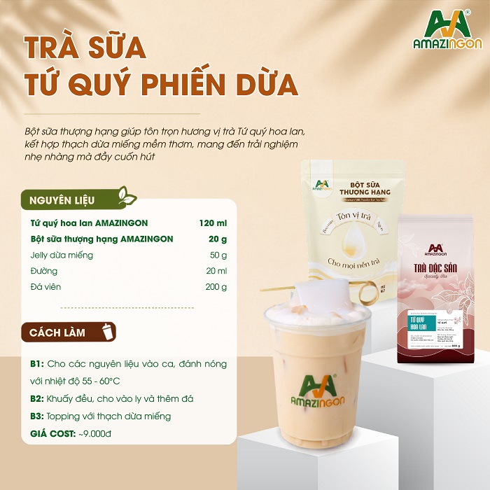 Trà sữa Tứ Quý Phiến Dừa món uống mang phong cách dịu nhẹ