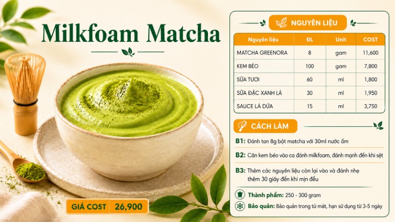 Cách làm milkfoam Matcha béo thơm, mịn nhẹ cho ly Mai Ly Coco Matcha