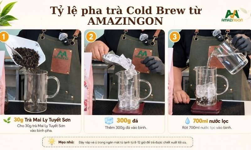 Tỷ lệ chuẩn để ủ Trà Cold Brew Mai Ly Tuyết Sơn Tỷ lệ chuẩn để ủ Trà Cold Brew Mai Ly Tuyết Sơn