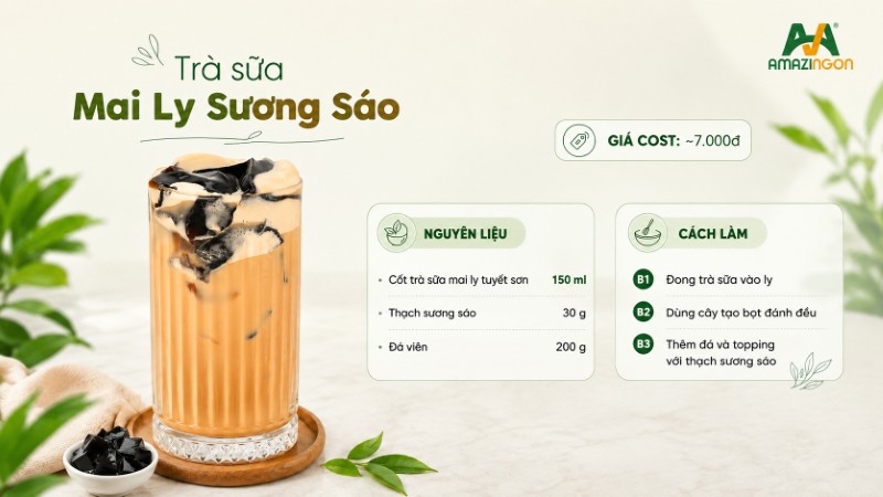 Cách làm trà sữa sương sáo chuẩn vị từ AMAZINGON