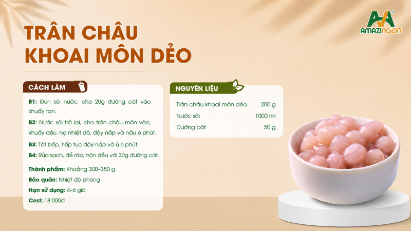 Cách làm trân châu khoai môn dẻo chuẩn vị từ AMAZINGON