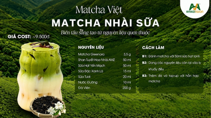 Matcha Nhài Sữa từ trà Shan Tuyết hoa nhài