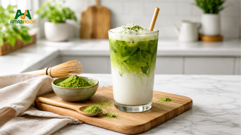 Matcha latte pha từ bột Matcha Greenora AMAZINGON Matcha latte pha từ bột Matcha Greenora AMAZINGON