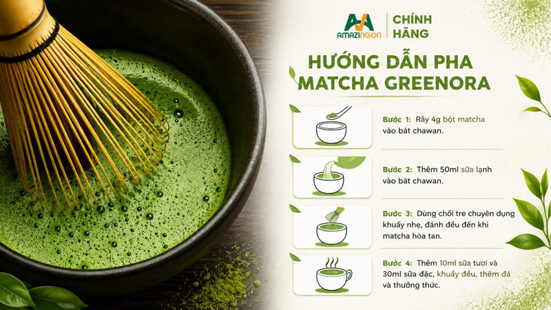 Cách pha bột Matcha Greenora với nền sữa Cách pha bột Matcha Greenora với nền sữa