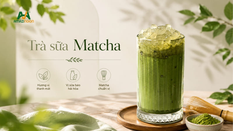 Trà sữa Matcha AMAZINGON với màu sắc nổi bật Trà sữa Matcha AMAZINGON với màu sắc nổi bật