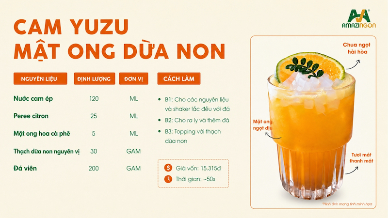 Cách làm Cam Yuzu mật ong dừa non chuẩn vị từ AMAZINGON