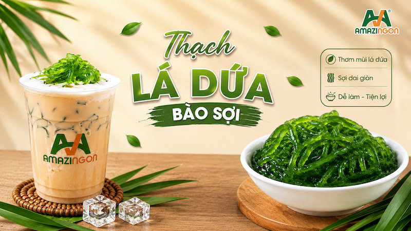 Thạch lá dứa bào sợi - Toping phù hợp với mọi mô hình kinh doanh trà sữa