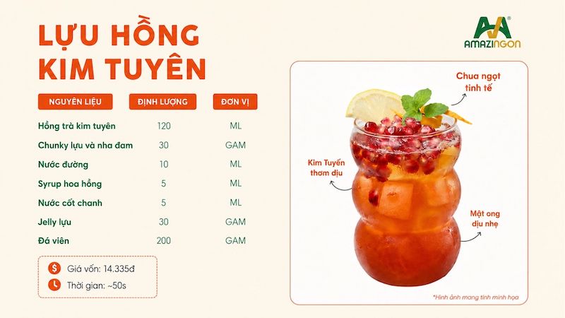 Công thức trà lựu hồng Kim Tuyên chuẩn vị từ AMAZINGON
