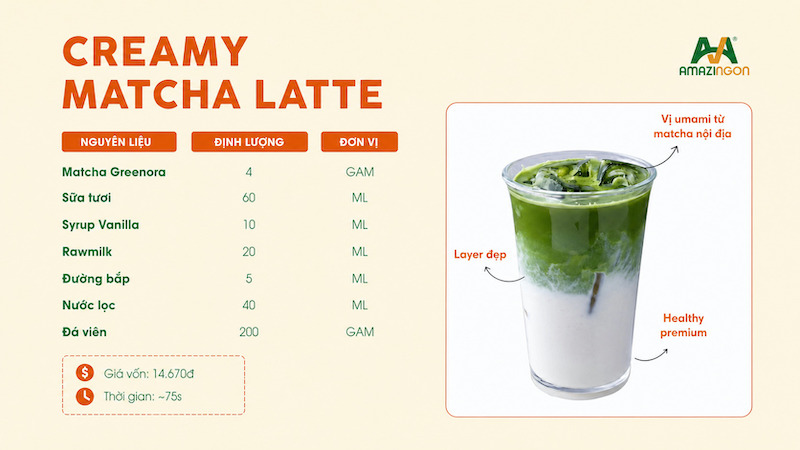 Công thức Creamy Matcha Latte chuẩn vị từ AMAZINGON